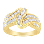 10K Yellow Gold 3/4 Cttw Channel Set Round and Baguette-cut Diamond Double Shank Bypass Ring (J-K Color, I1-I2 Clarity) - Size 6.75