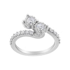 10K White Gold Two-Stone Miracle-Set Diamond Bypass Ring (1 Cttw, H-I Color, I1-I2 Clarity) - Size 6
