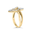 18K Yellow and White Gold Plated .925 Sterling Silver 3/8 Cttw Baguette and Round Diamond Bypass Triple Leaf Ring (I-J Color, I1-I2 Clarity)