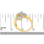 18K Yellow and White Gold Plated .925 Sterling Silver 3/8 Cttw Baguette and Round Diamond Bypass Triple Leaf Ring (I-J Color, I1-I2 Clarity)