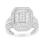 .925 Sterling Silver Round and Baguette Diamond Cathedral Ring (0.75 Cttw, H-I Color, I2-I3 Clarity) - Size 7