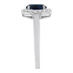10K White Gold 1/5 Cttw Round Diamond and Prong Set 7MM Created Blue Sapphire Halo Cocktail Ring (H-I Color, I1-I2 Clarity) - Size 7