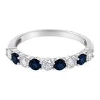10KT White Gold 1/2 cttw Diamond and 3MM Created Blue Sapphire Gemstone Band Ring (H-I, I1-I2) - Size 7