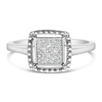 .925 Sterling Silver 1/5 Cttw Invisible Set Princess Cut Diamond Promise Ring with Beaded Halo (H-I Color, I1-I2 Clarity) - Ring Size 7