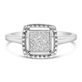 .925 Sterling Silver 1/5 Cttw Invisible Set Princess Cut Diamond Promise Ring with Beaded Halo (H-I Color, I1-I2 Clarity)