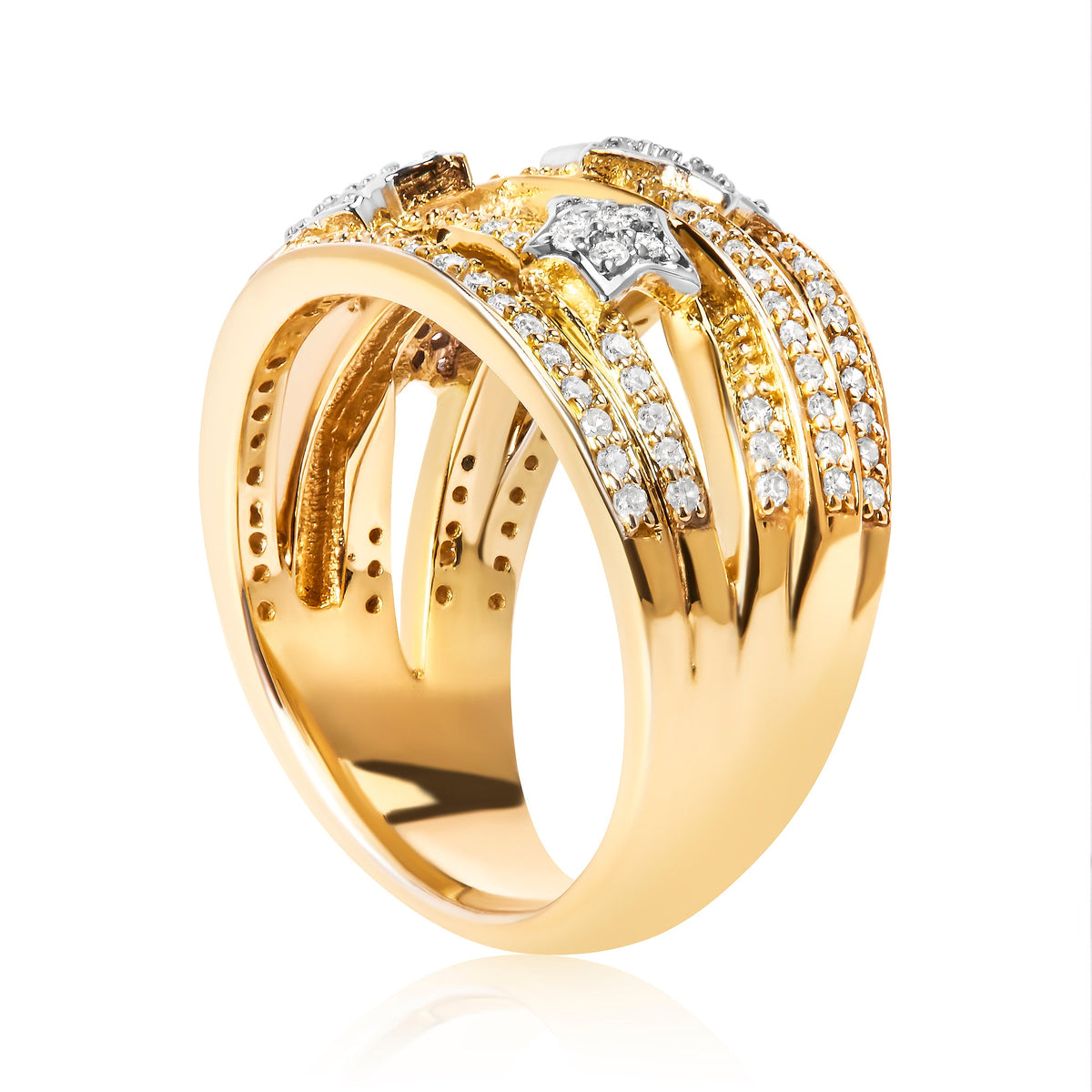 18K Yellow Gold Plated .925 Sterling Silver 3/4 Cttw Diamond Star and Galaxy Ring Band