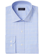 Club Room Men's Regular Fit Stretch Small Glen Plaid Dress Shirt Blue Size 17X34X35