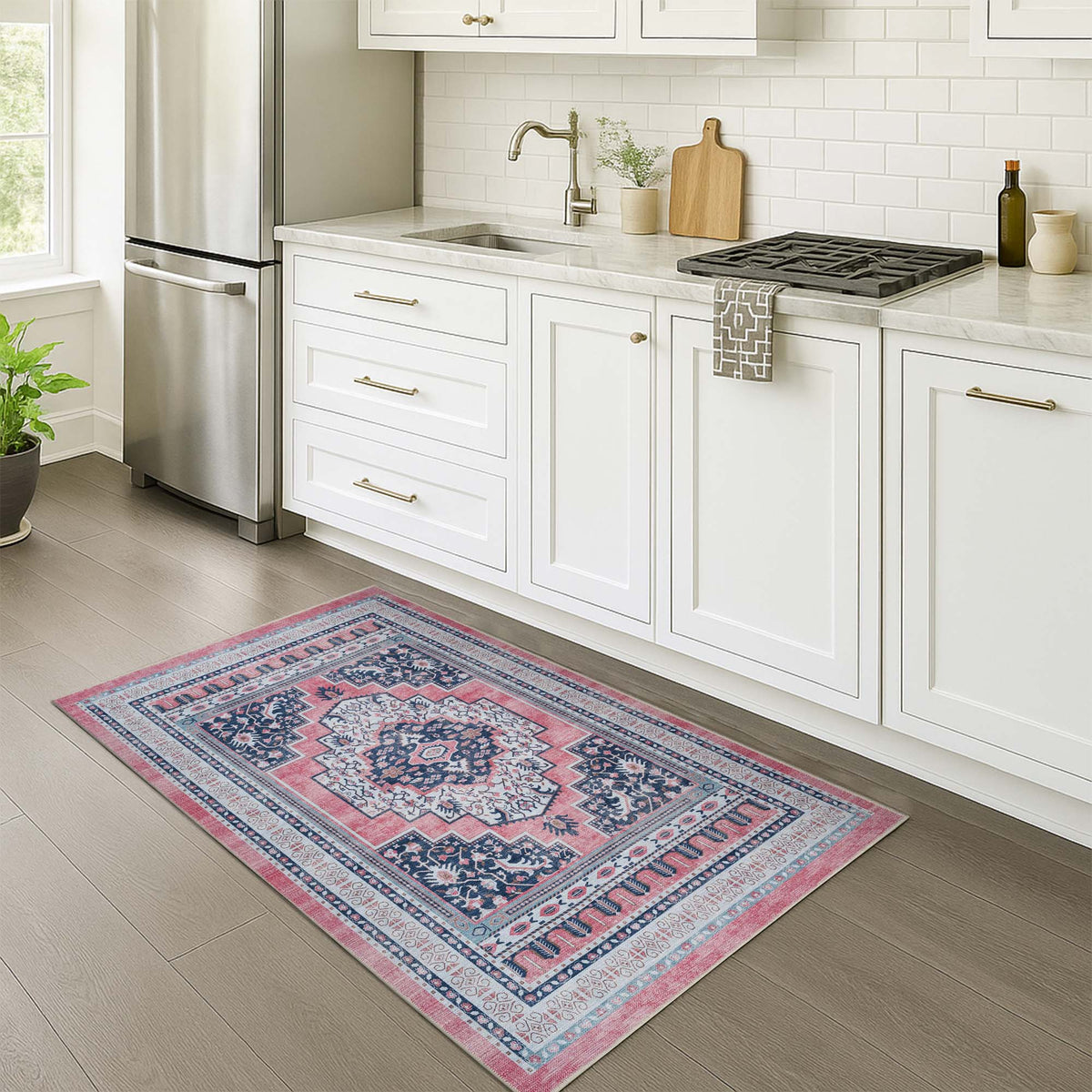 Paulina Pale Pink & Midnight Blue Persian Vintage Rug