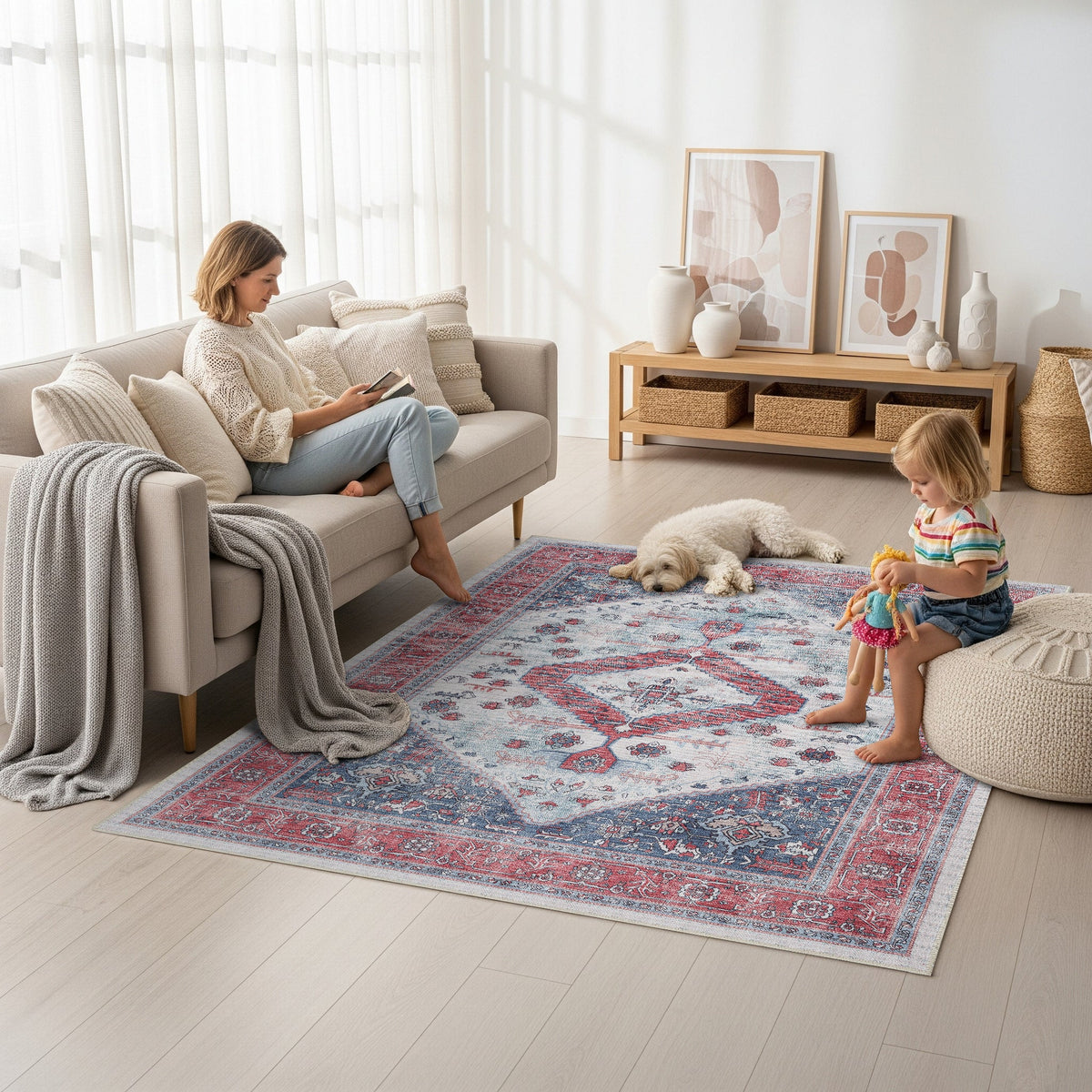 Sandrine Blue Orange Serapi Antique Persian Rug