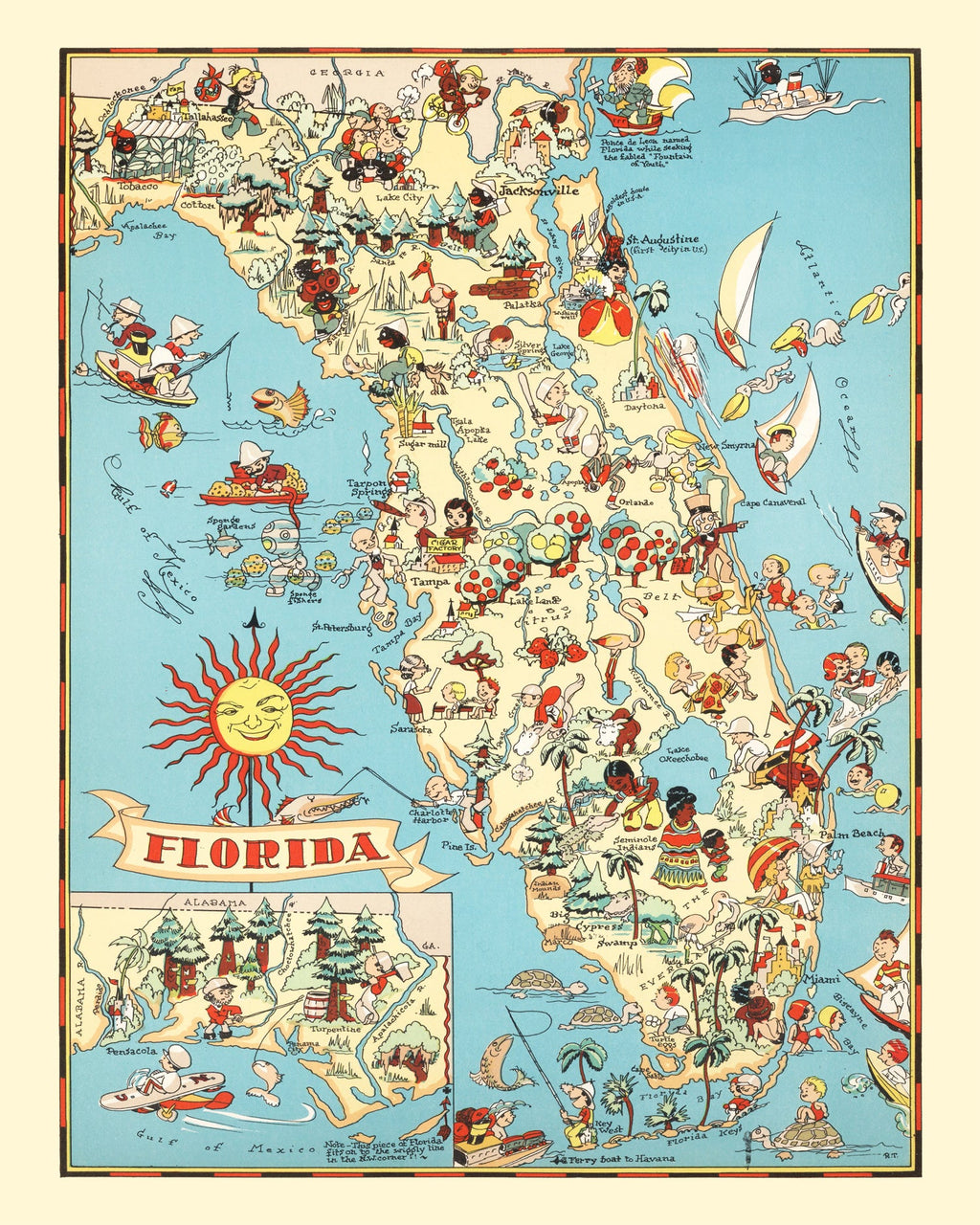Vintage Map of Florida 1935