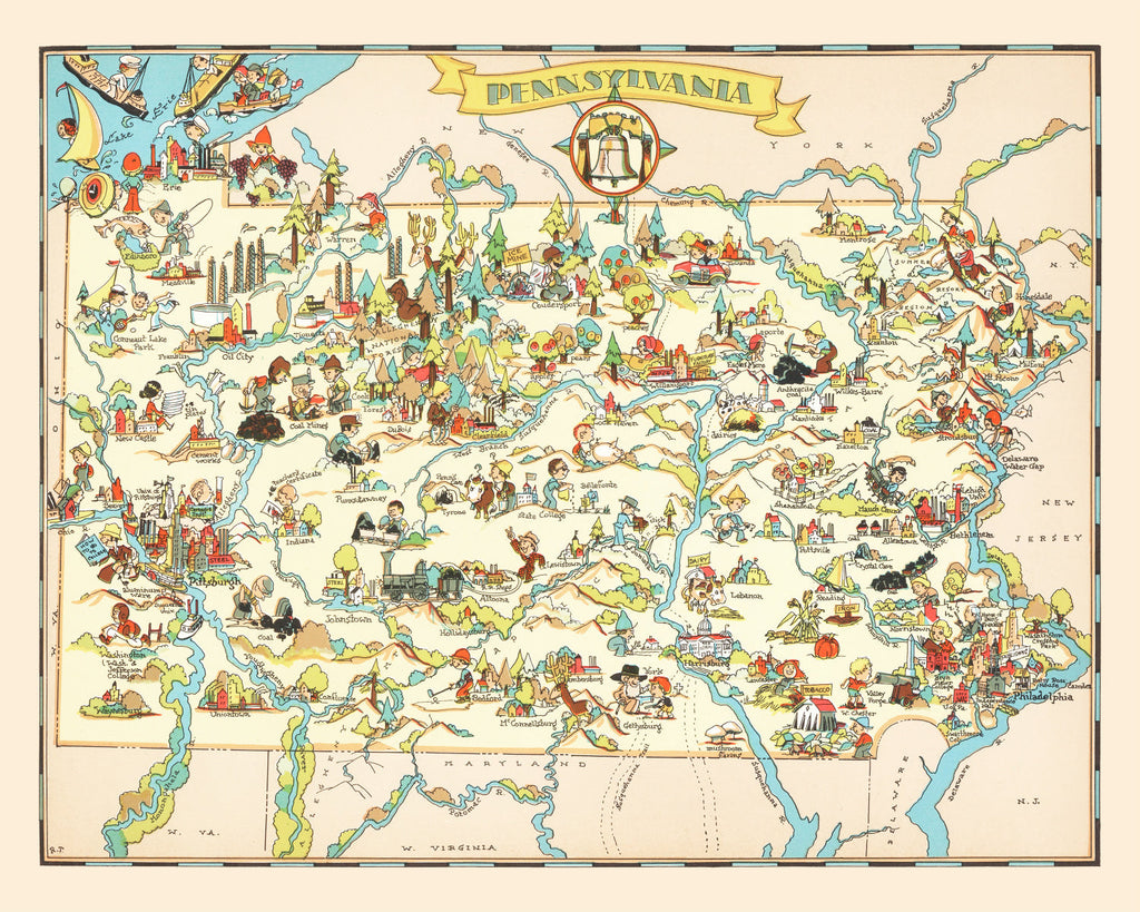 Vintage Map of Pennsylvania 1935