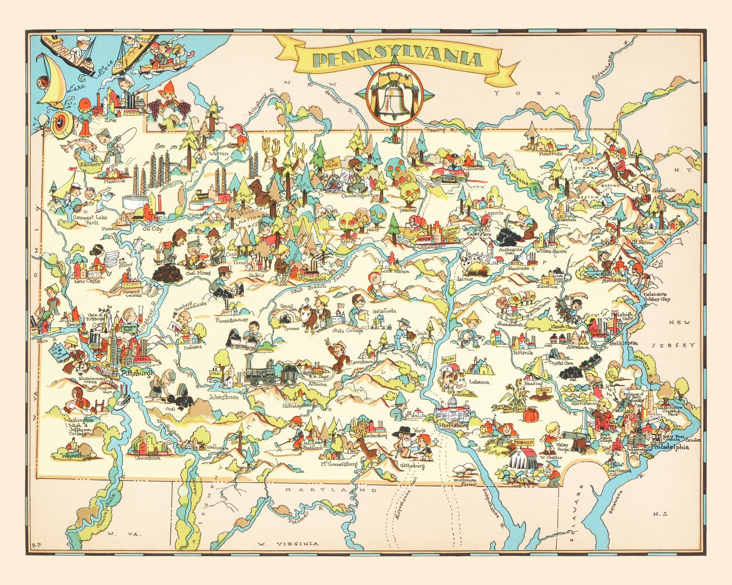 Vintage Map of Pennsylvania 1935