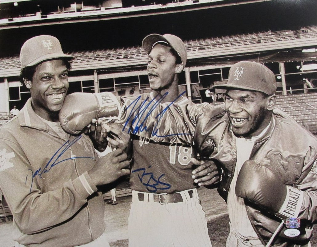 Mike Tyson/Darryl Strawberry/Dwight Gooden Mets Signed 16x20 Photo JSA 190800
