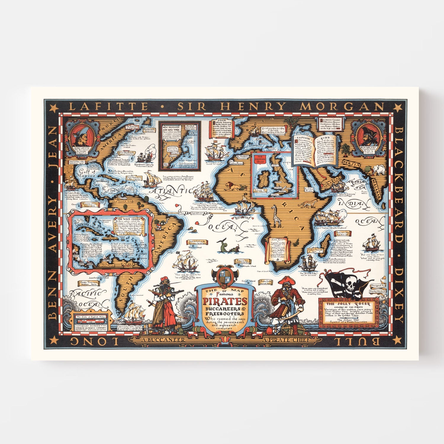Vintage Map of Pirates & Buccaneers, 1938