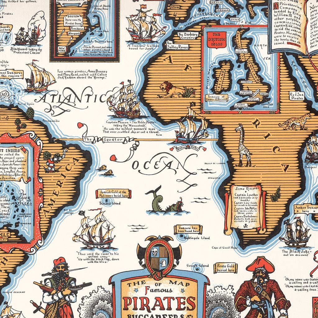 Vintage Map of Pirates & Buccaneers, 1938