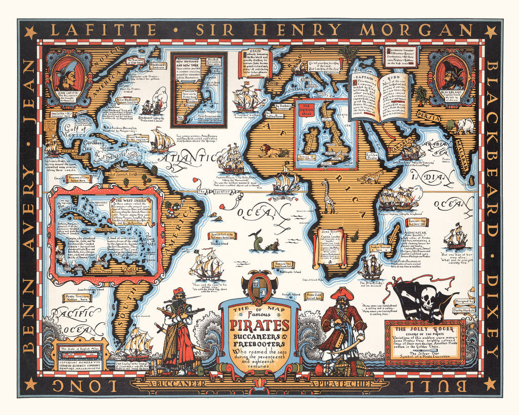 Vintage Map of Pirates & Buccaneers, 1938