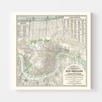 Vintage Map of New Orleans, Louisiana 1878