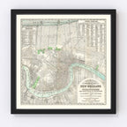 Vintage Map of New Orleans, Louisiana 1878