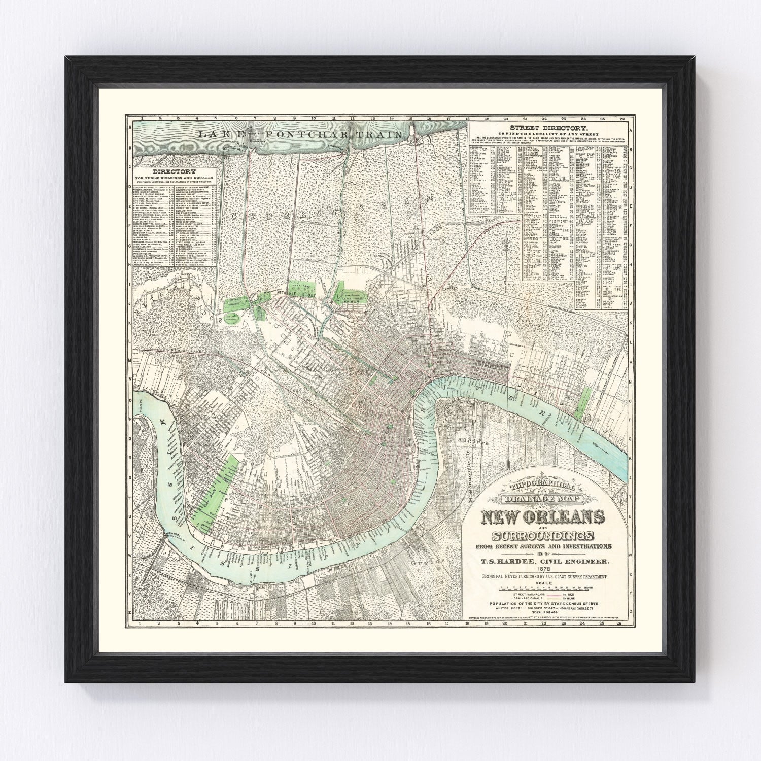 Vintage Map of New Orleans, Louisiana 1878