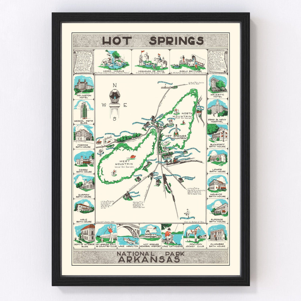 Vintage Map of Hot Springs National Park 1948
