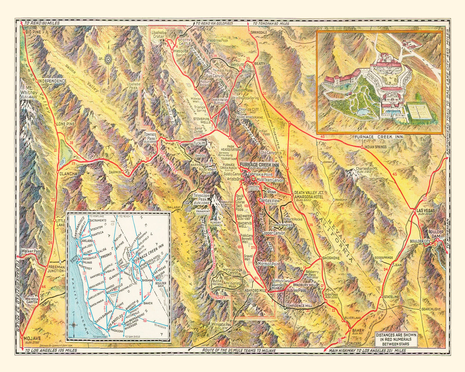 Vintage Map of Death Valley 1934