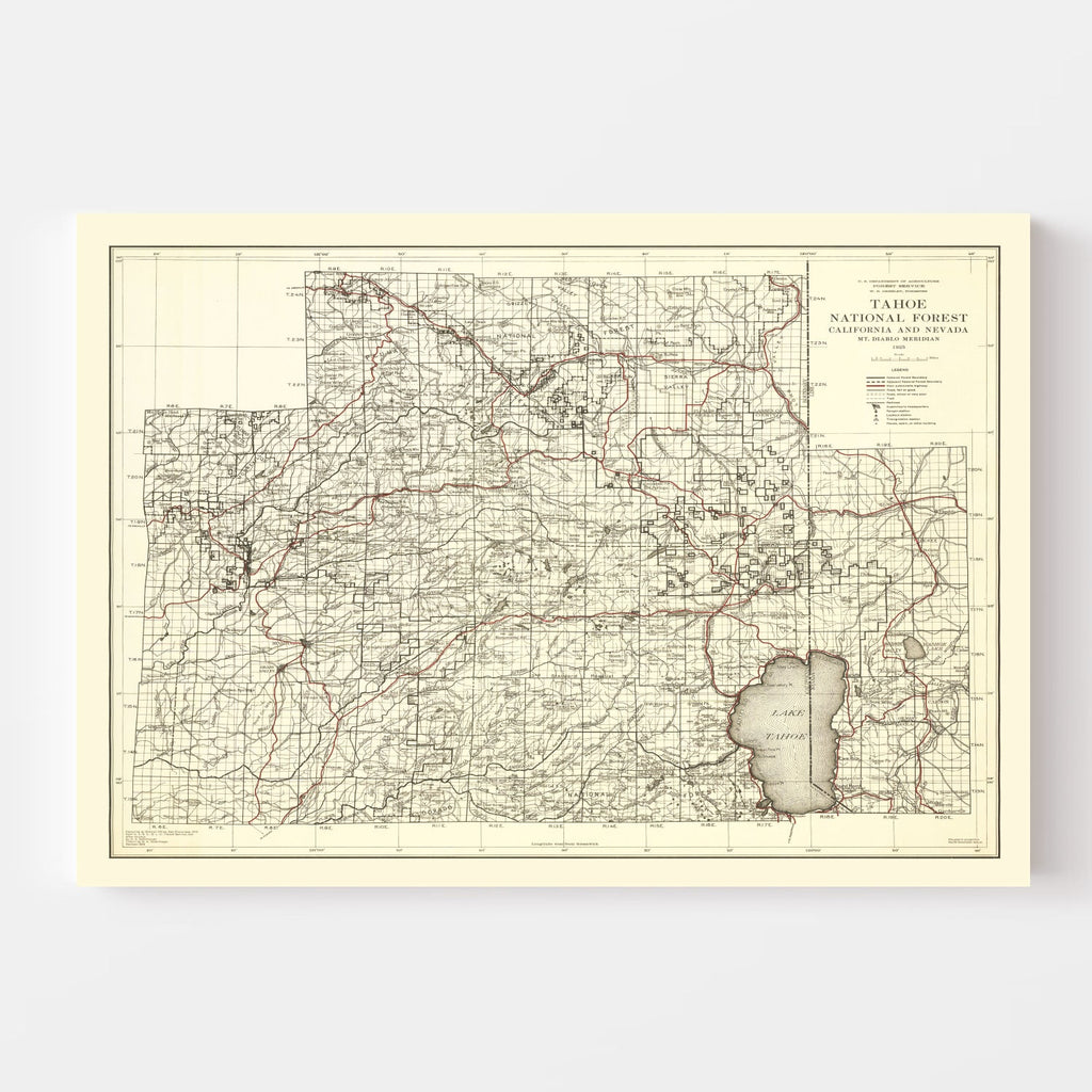 Vintage Map of Tahoe National Forest 1925