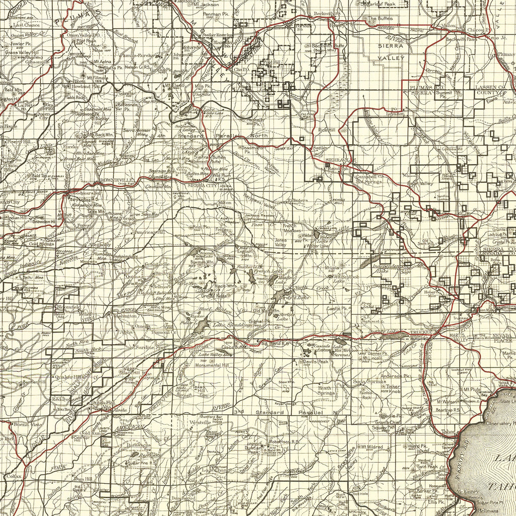Vintage Map of Tahoe National Forest 1925