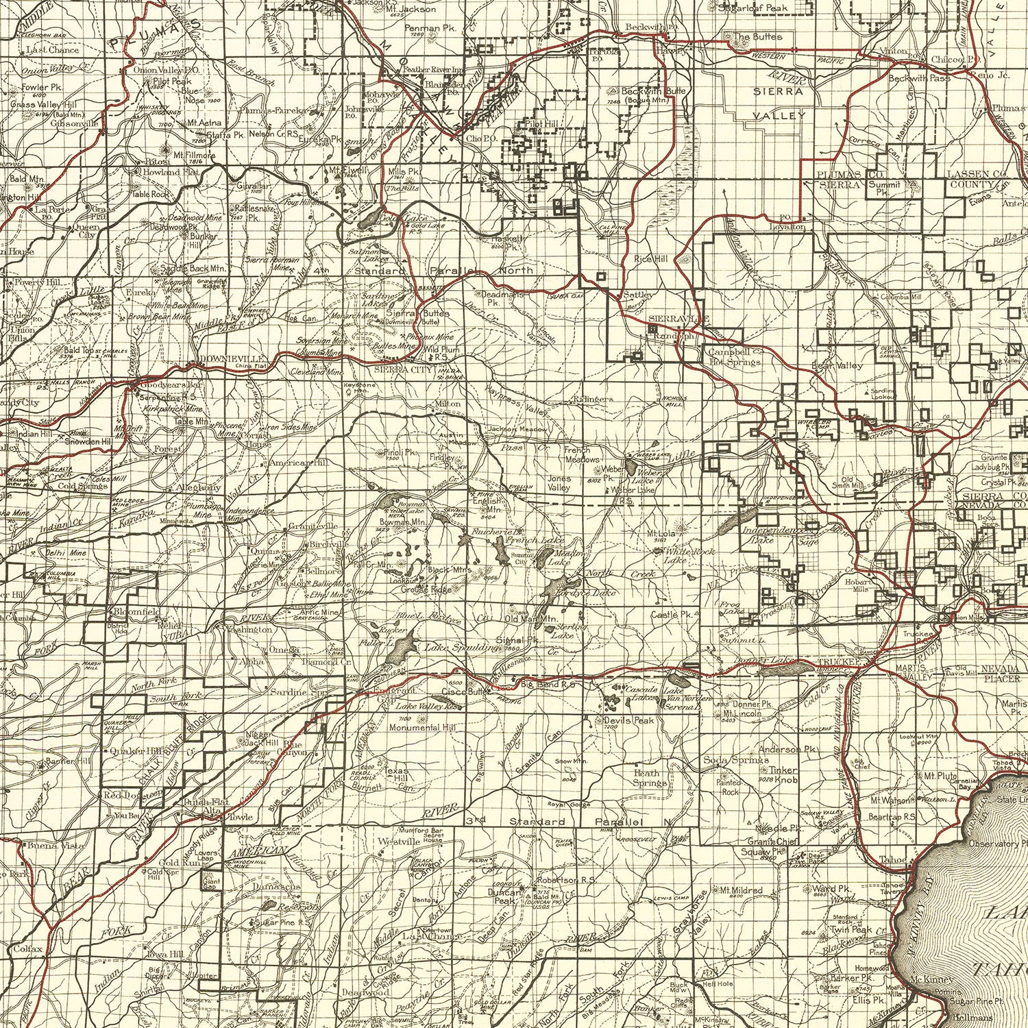 Vintage Map of Tahoe National Forest 1925