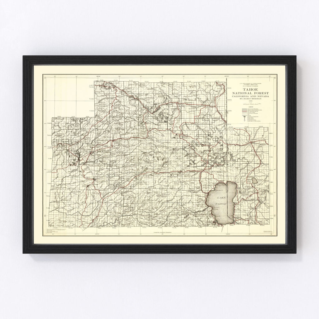 Vintage Map of Tahoe National Forest 1925