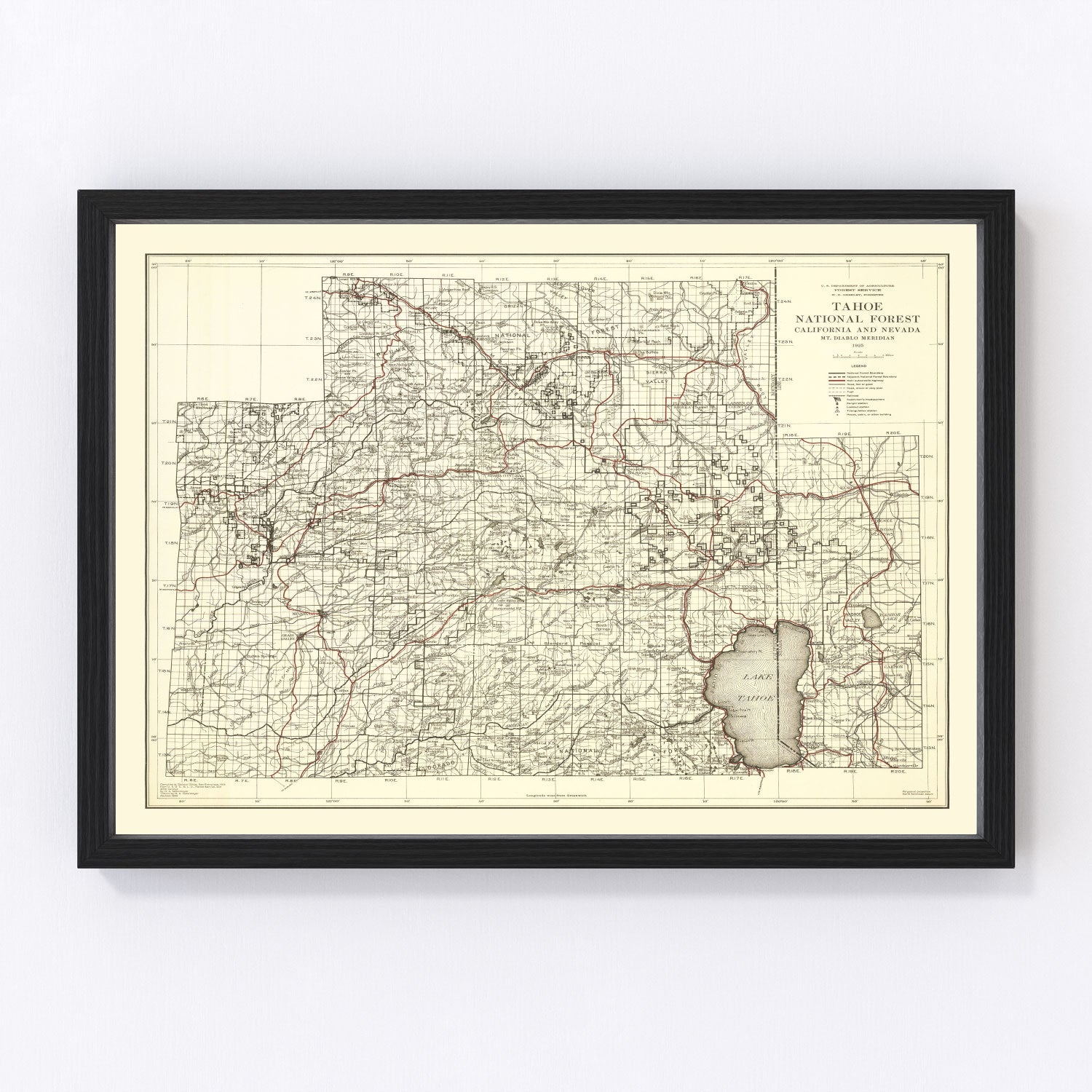Vintage Map of Tahoe National Forest 1925