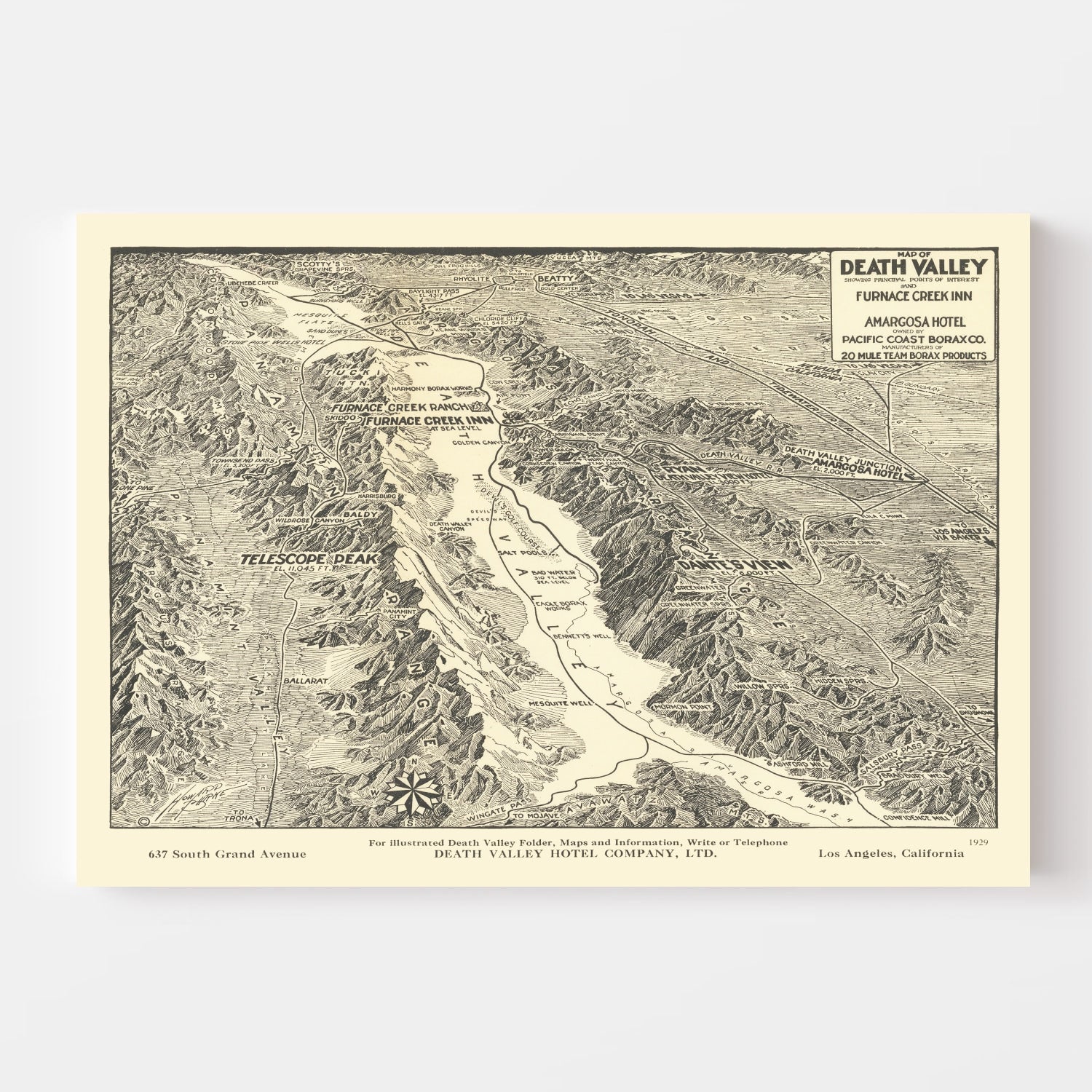 Vintage Map of Death Valley 1929