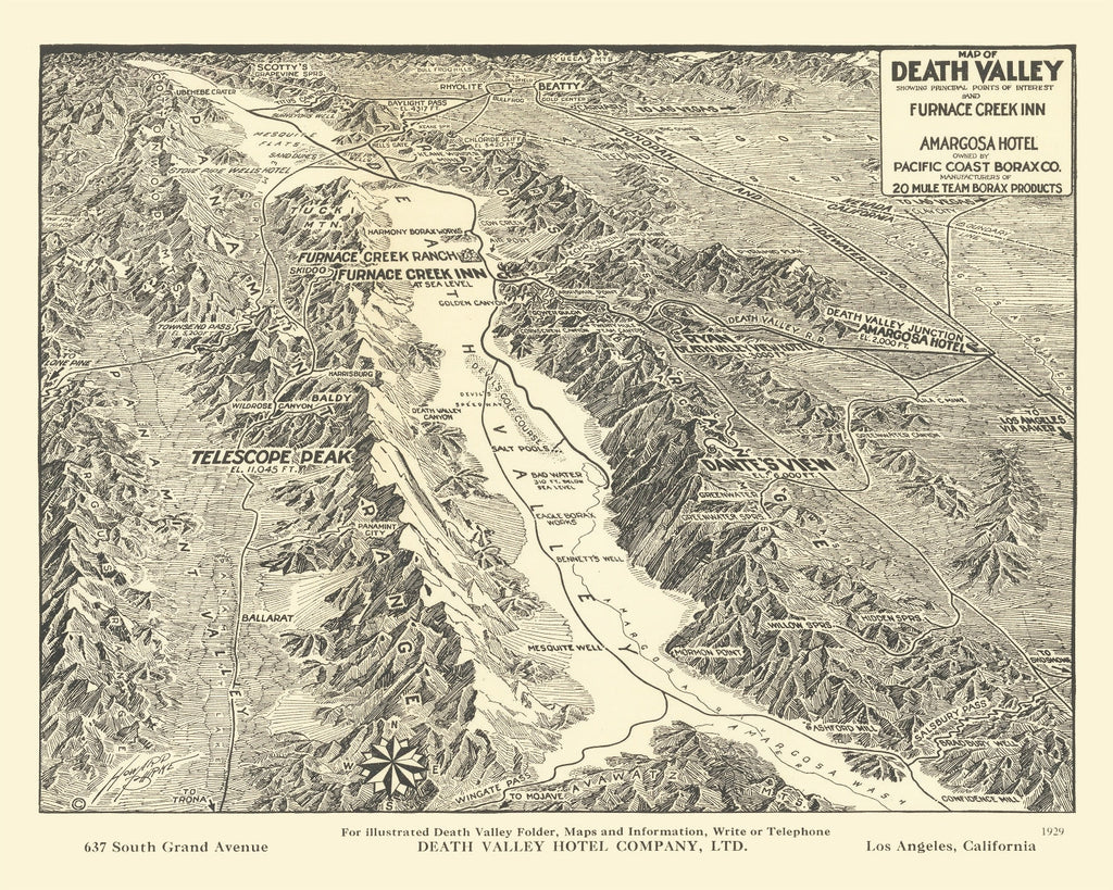 Vintage Map of Death Valley 1929