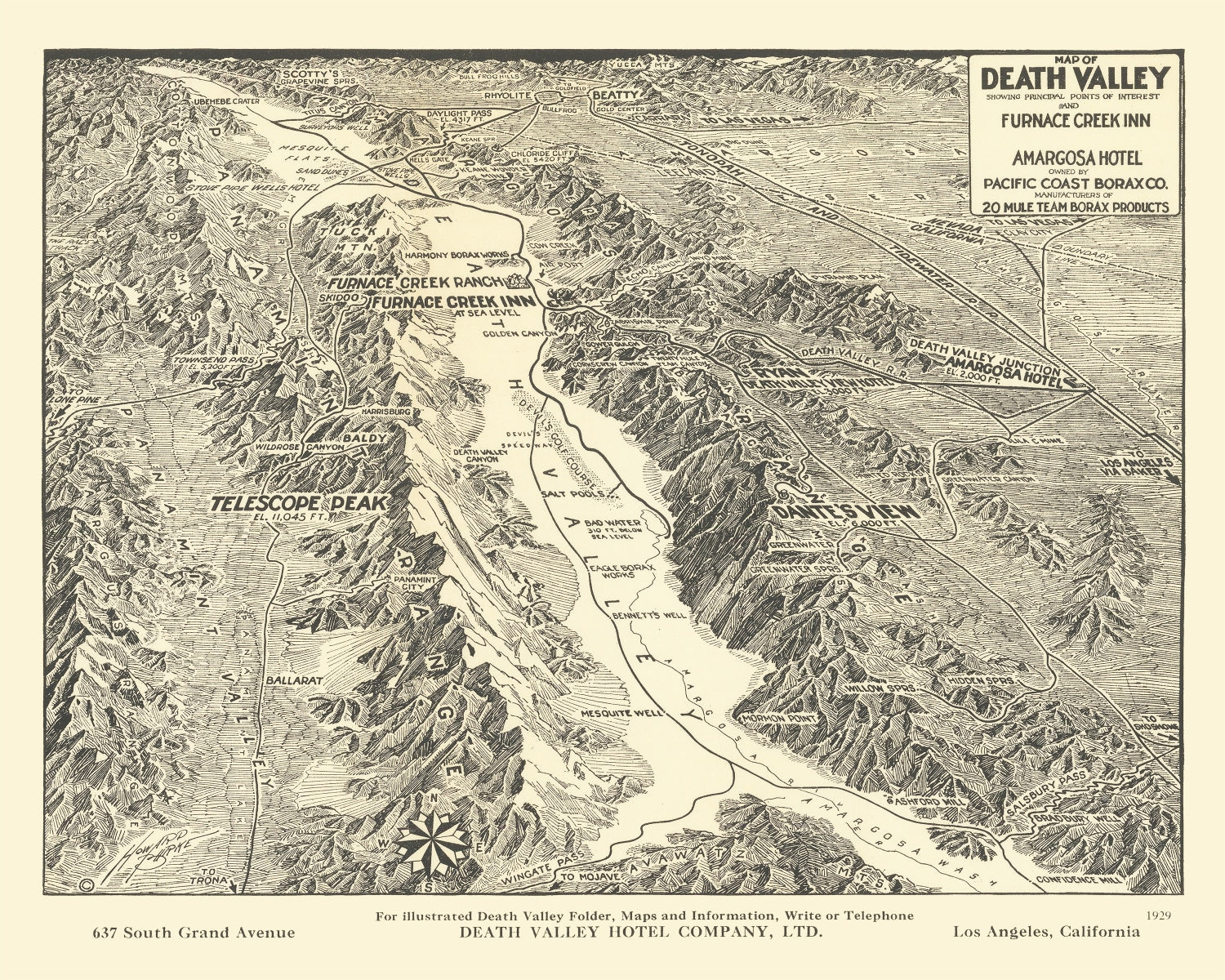 Vintage Map of Death Valley 1929