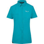 Salewa Women's Puez Minicheck Dry Short Sleeve Shirt - Ocean XS