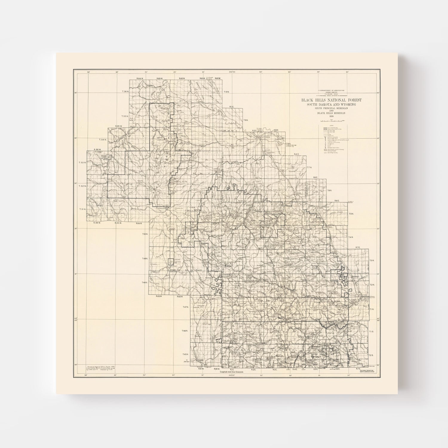Vintage Harney National Forest Map 1939