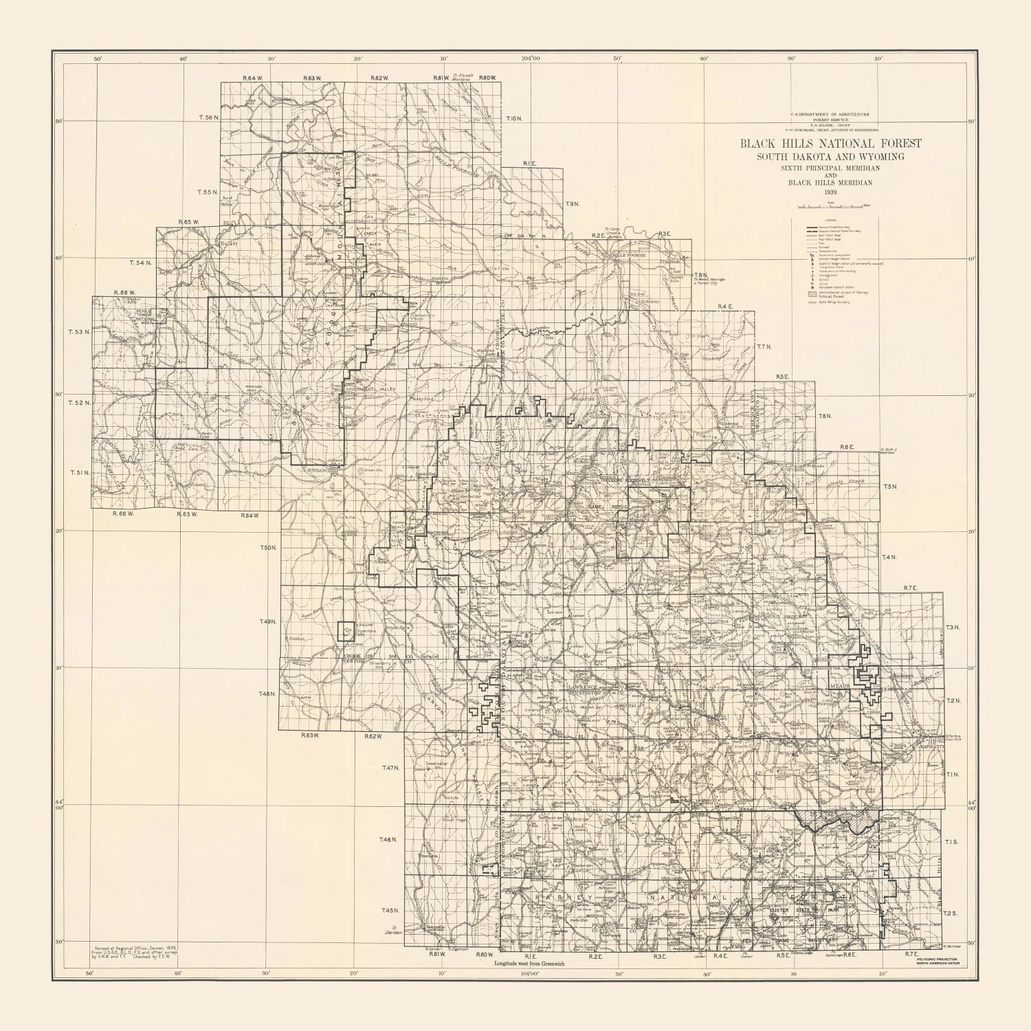Vintage Harney National Forest Map 1939