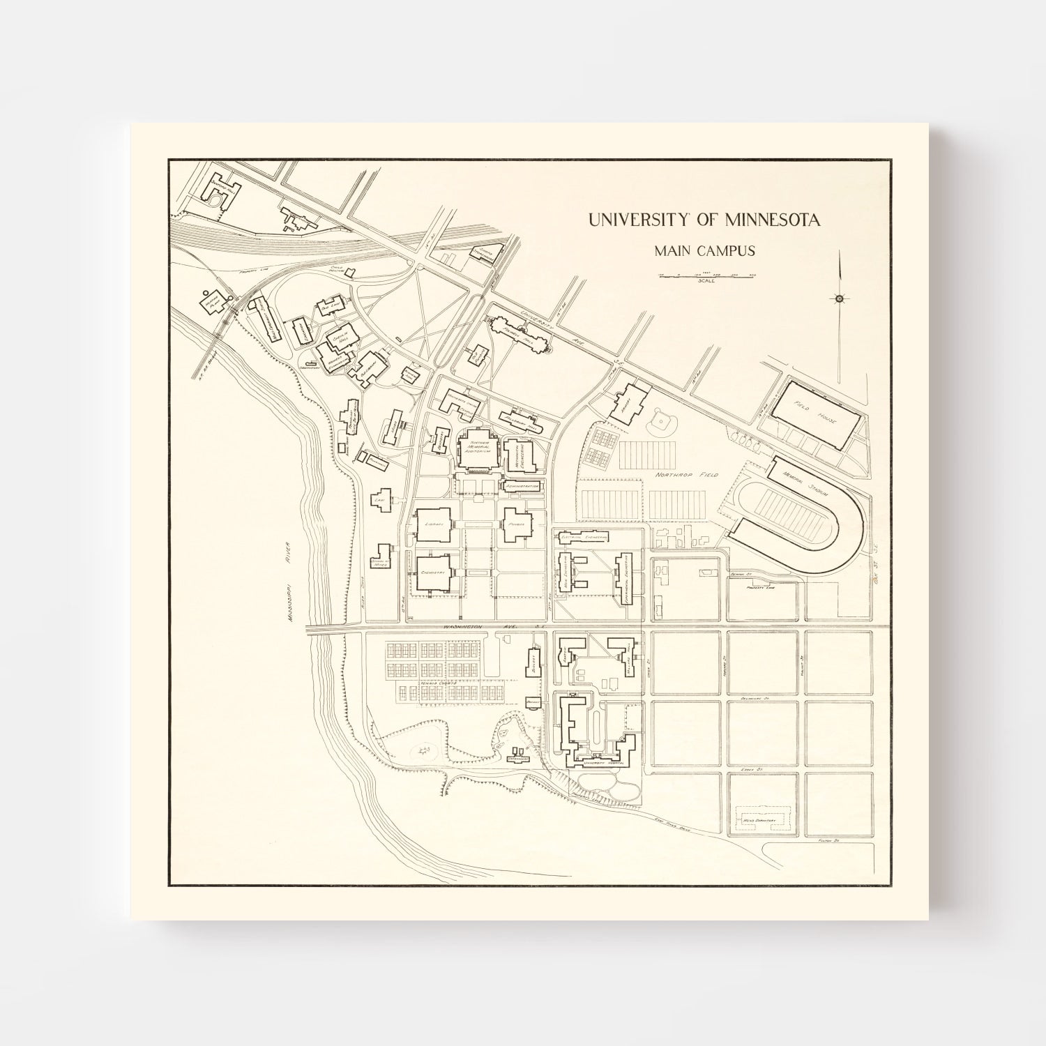 Vintage Campus Map of University of Minnesota 1930