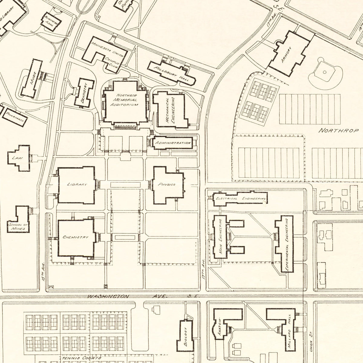 Vintage Campus Map of University of Minnesota 1930