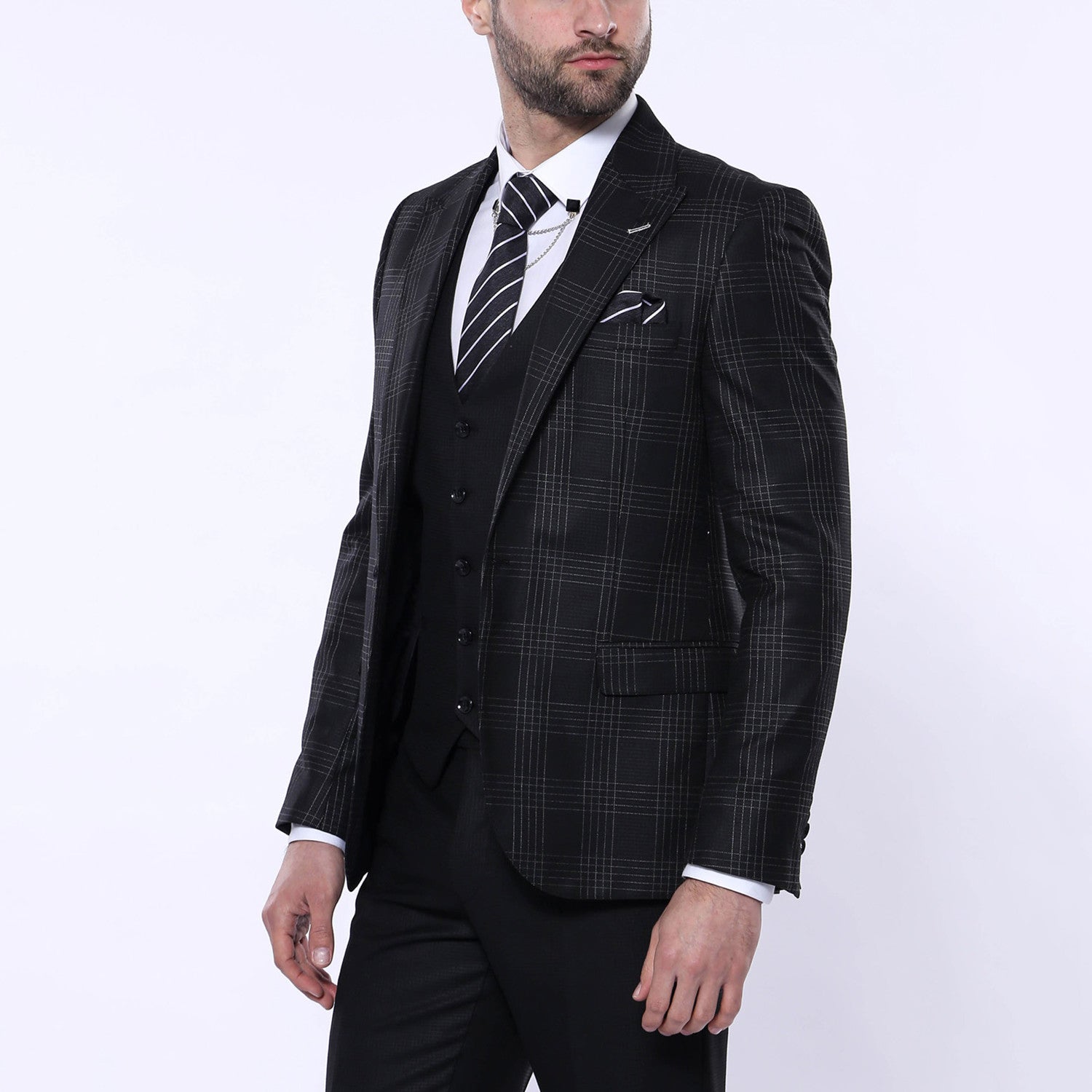Levi 3-Piece Checkered Slim Fit Suit // Black