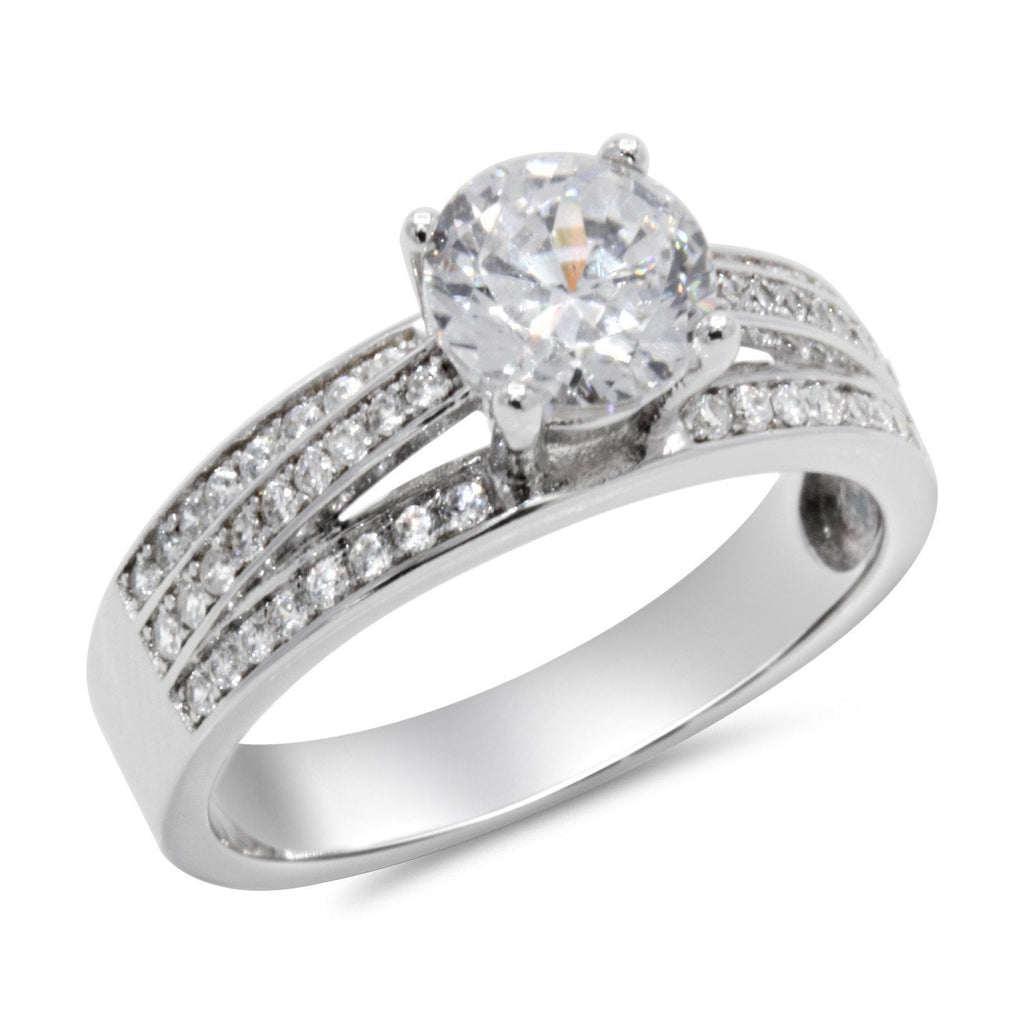 CZ 6mm Elegant Sterling Silver Plated Crossover Halo Engagement Ring