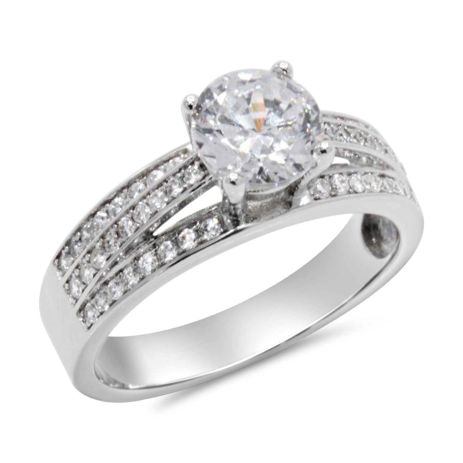 CZ 6mm Elegant Sterling Silver Plated Crossover Halo Engagement Ring