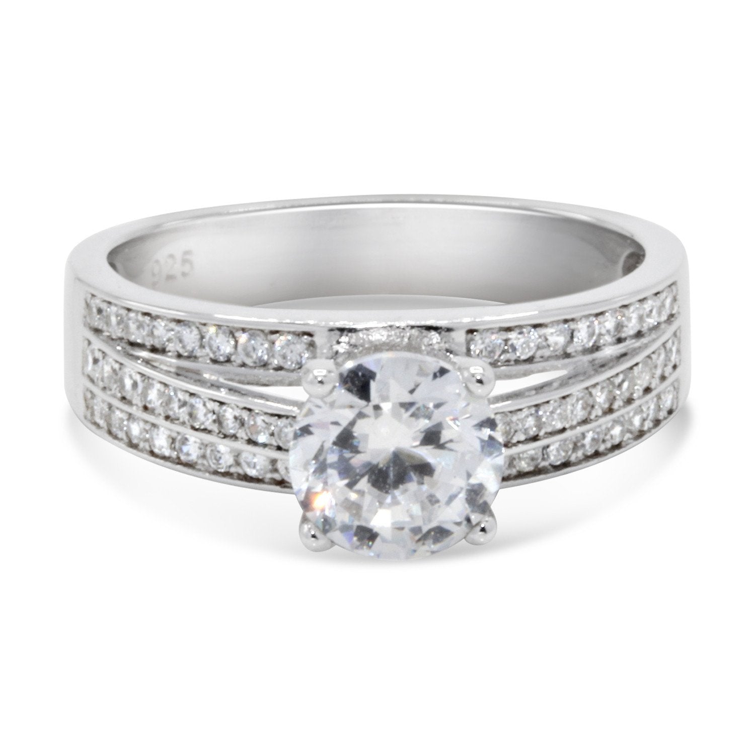 CZ 6mm Elegant Sterling Silver Plated Crossover Halo Engagement Ring
