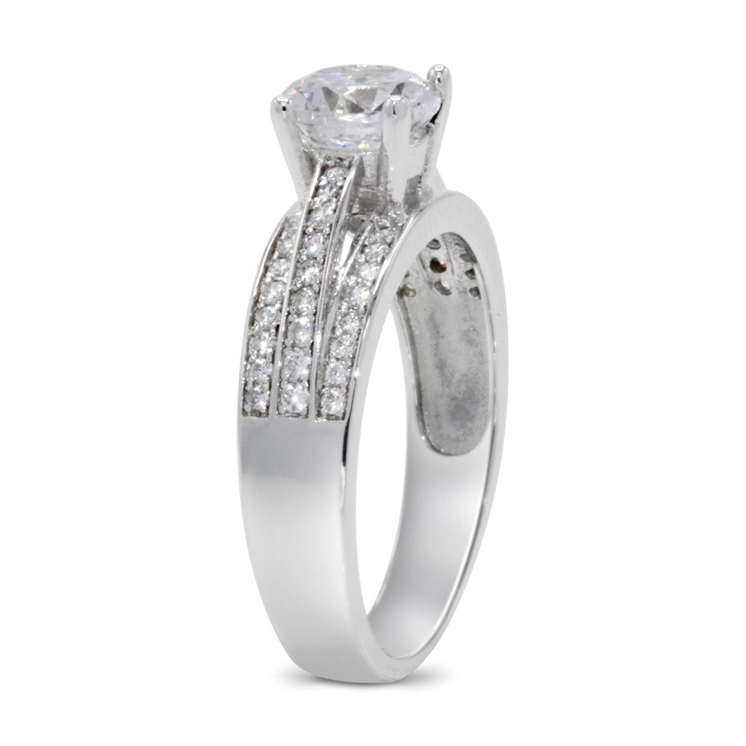 CZ 6mm Elegant Sterling Silver Plated Crossover Halo Engagement Ring