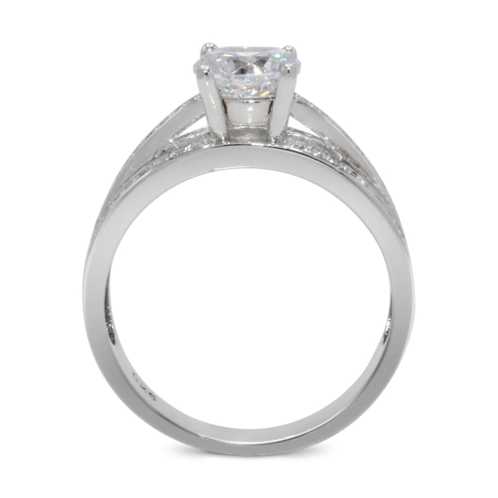 CZ 6mm Elegant Sterling Silver Plated Crossover Halo Engagement Ring