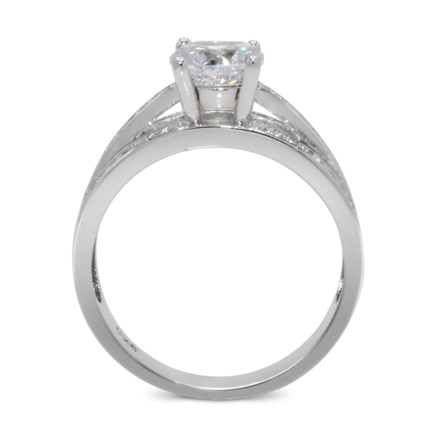 CZ 6mm Elegant Sterling Silver Plated Crossover Halo Engagement Ring