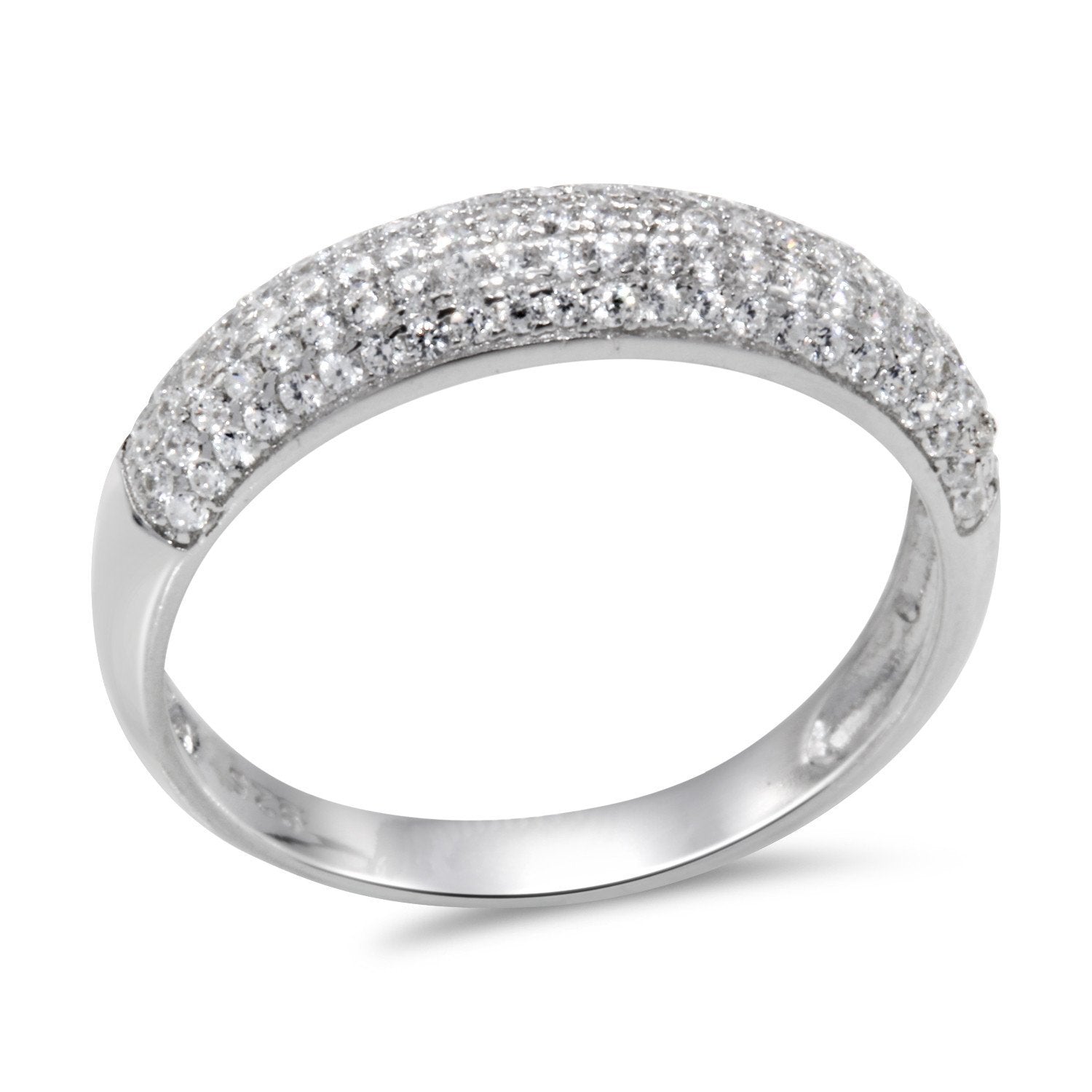 CZ 4mm Band Vintage White Gold Plated Sterling Silver Ring, Engagement Ring