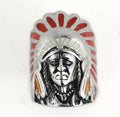 SK1085 Gents Indian Head Ring With Green Enamel Stainless Steel Motorcycle Jewelry