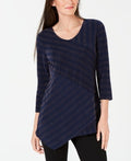 Jm Collection Petite Shiny Striped Top, Created for Macy's