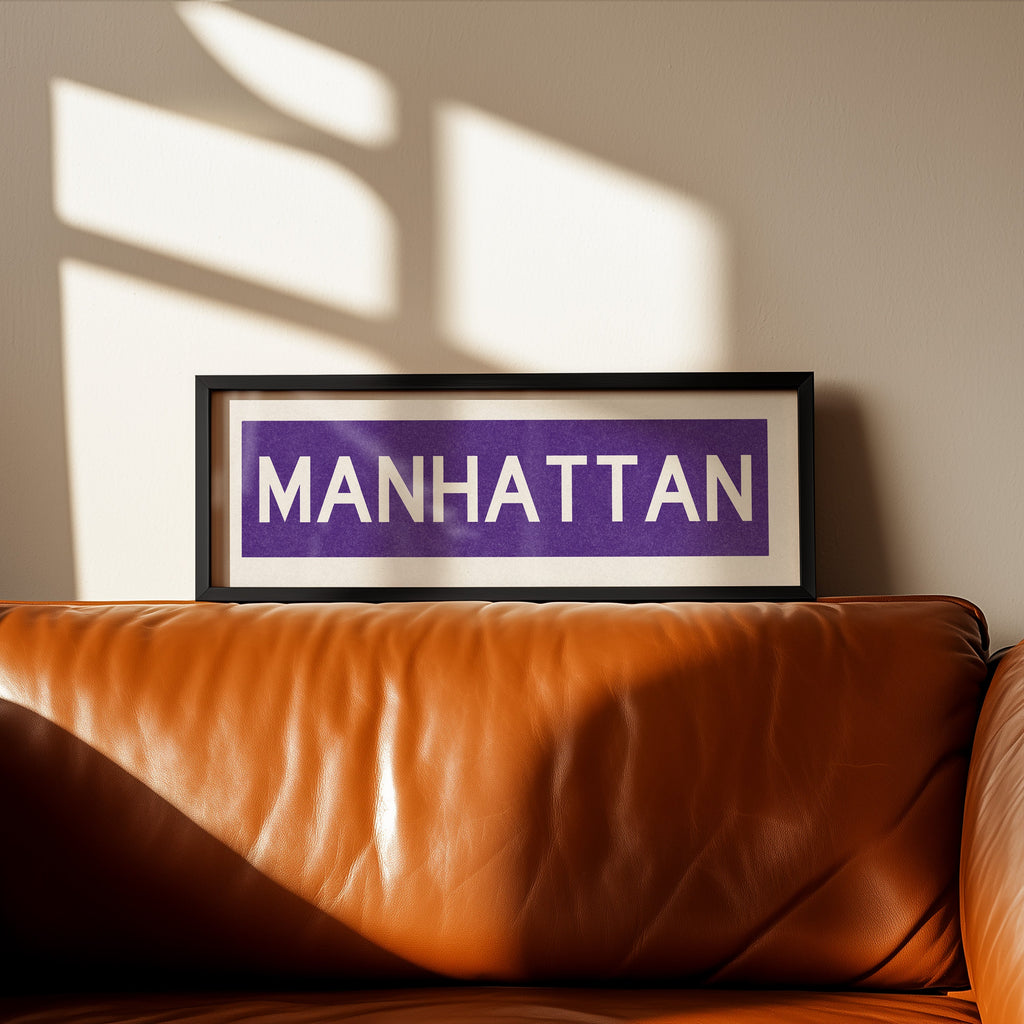 Framed Manhattan Purple Bus Scroll