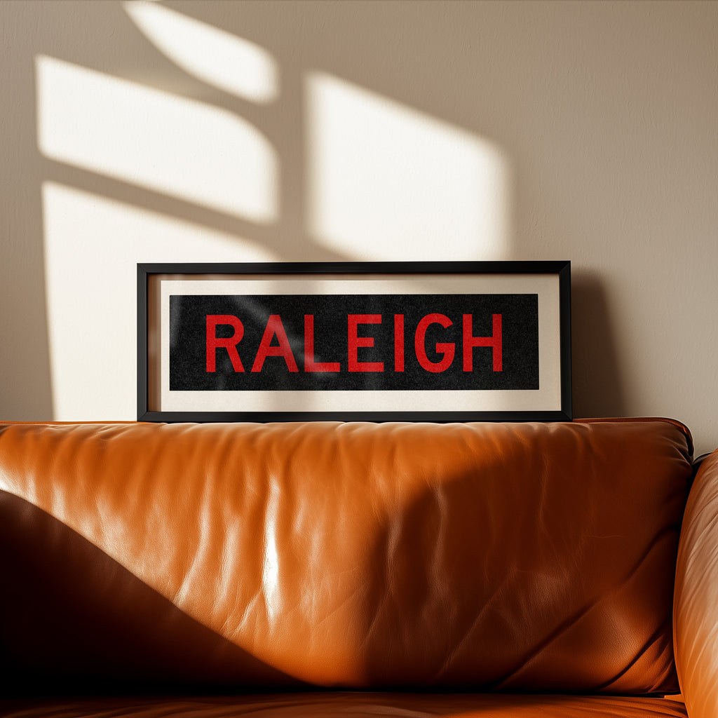 Framed Raleigh Red and Black Bus Scroll